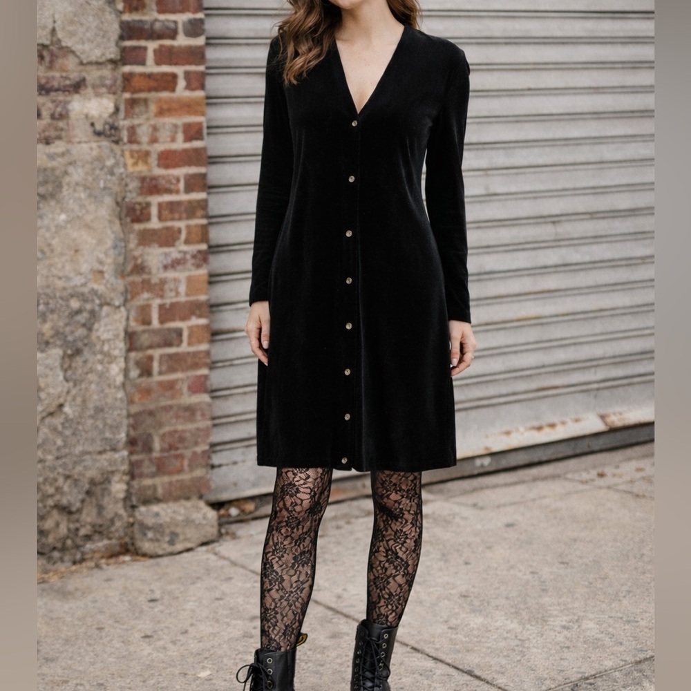 Vintage DKNY Black Long Sleeve velvet Dress